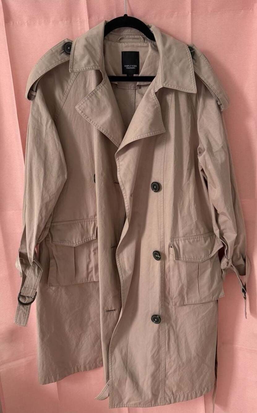 Simply Vera Wang Trench Coat Women's L Long Sleeve Khaki/Tan New Without Tags